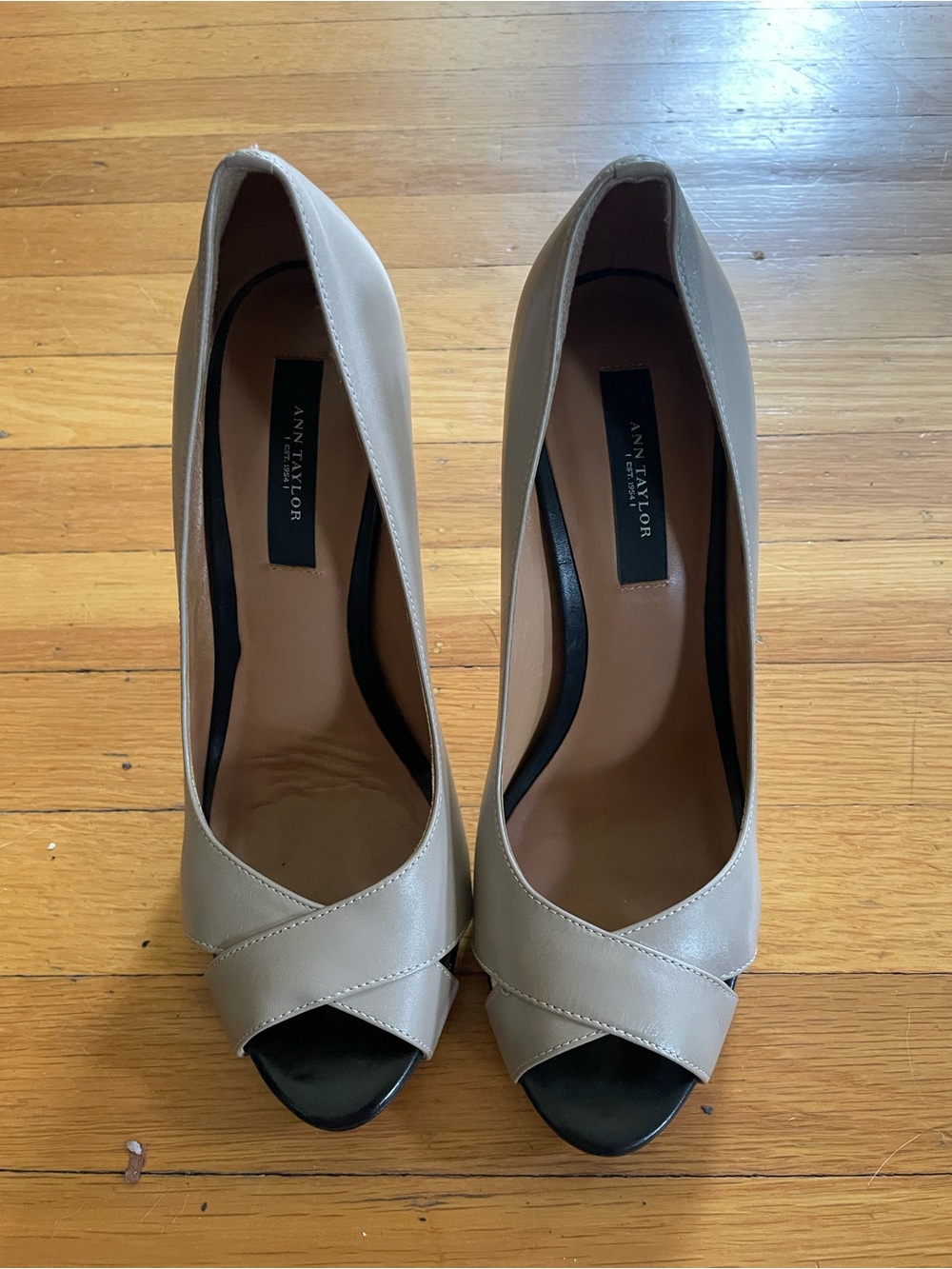 Ann Taylor Neutral Crossover Peep-Toe Pumps